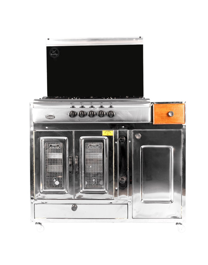 Cuisinière Tivoli 106 cm 5 feux inox avec tiroir et cache bouteille de gaz