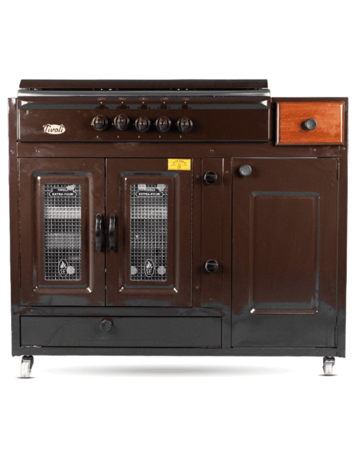 Cuisinière Tivoli 106 cm 5 feux marron avec tiroir et cache bouteille de gaz